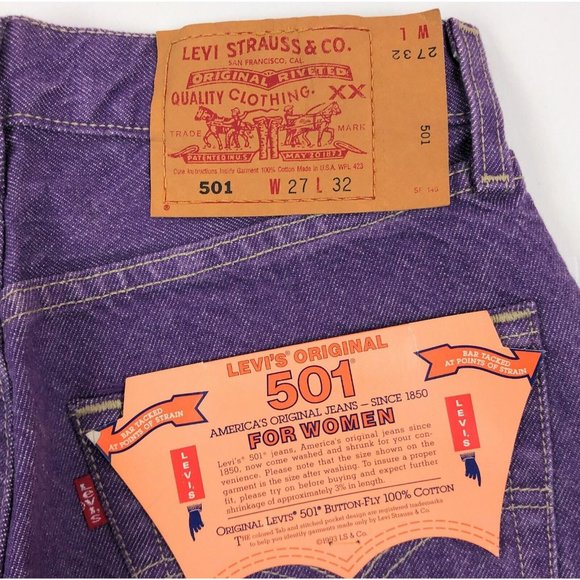 Levis 501 For Women 27x32 Purple Jeans VTG Button Fly Straight Leg Made In USA - Picture 3 of 10